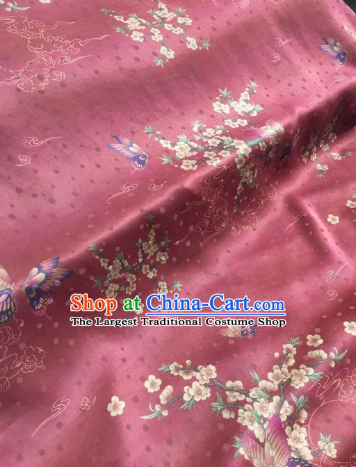 Asian Chinese Traditional Plum Blossom Pattern Design Red Gambiered Guangdong Gauze Fabric Silk Material