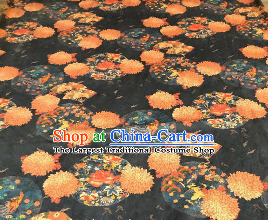 Asian Chinese Traditional Chrysanthemum Peony Pattern Design Navy Gambiered Guangdong Gauze Fabric Silk Material