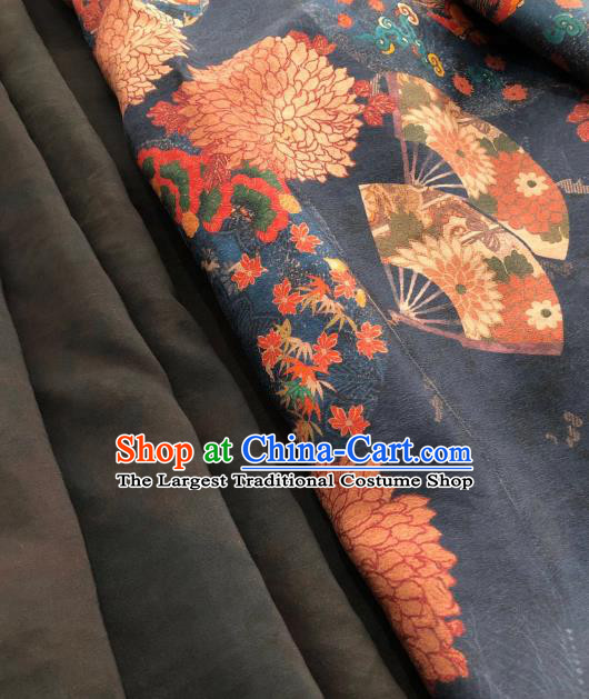 Asian Chinese Traditional Chrysanthemum Peony Pattern Design Navy Gambiered Guangdong Gauze Fabric Silk Material