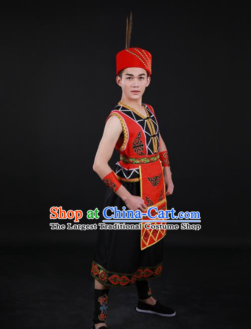 Chinese Traditional Gaoshan Nationality Festival Outfits Ethnic Minority Folk Dance Stage Show Costume for Men