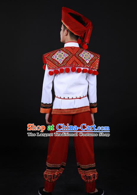 Chinese Traditional Yao Nationality Festival Red Outfits Ethnic Minority Folk Dance Stage Show Costume for Men