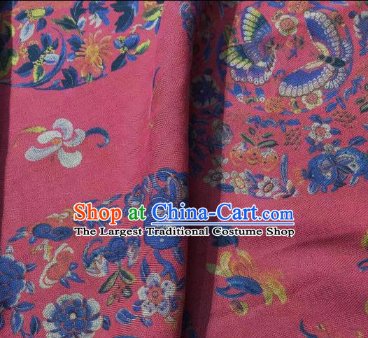 Asian Chinese Traditional Plum Blossom Pattern Design Rosy Gambiered Guangdong Gauze Fabric Silk Material