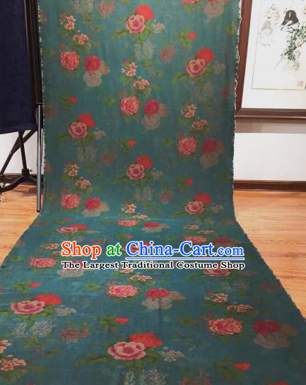 Asian Chinese Traditional Peony Pattern Design Peacock Blue Gambiered Guangdong Gauze Fabric Silk Material