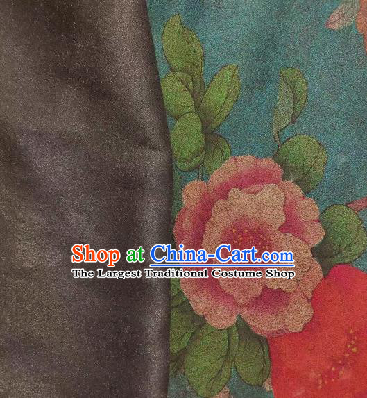 Asian Chinese Traditional Peony Pattern Design Peacock Blue Gambiered Guangdong Gauze Fabric Silk Material