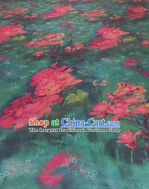 Asian Chinese Traditional Magnolia Pattern Design Green Gambiered Guangdong Gauze Fabric Silk Material