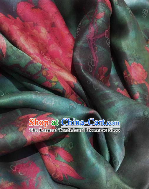 Asian Chinese Traditional Magnolia Pattern Design Green Gambiered Guangdong Gauze Fabric Silk Material