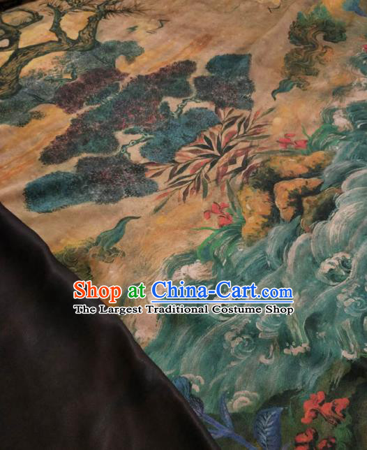 Asian Chinese Traditional Wave Crane Pattern Design Ginger Gambiered Guangdong Gauze Fabric Silk Material