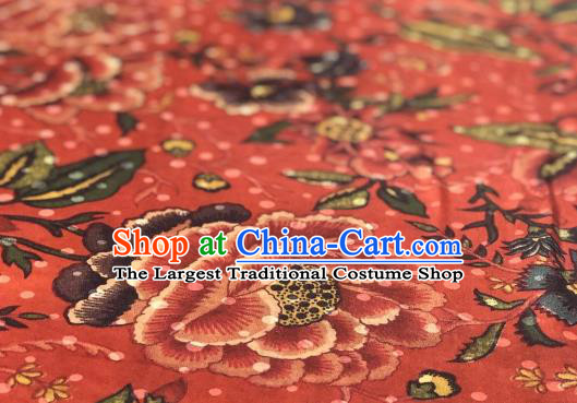 Asian Chinese Traditional Flowers Pattern Design Red Gambiered Guangdong Gauze Fabric Silk Material