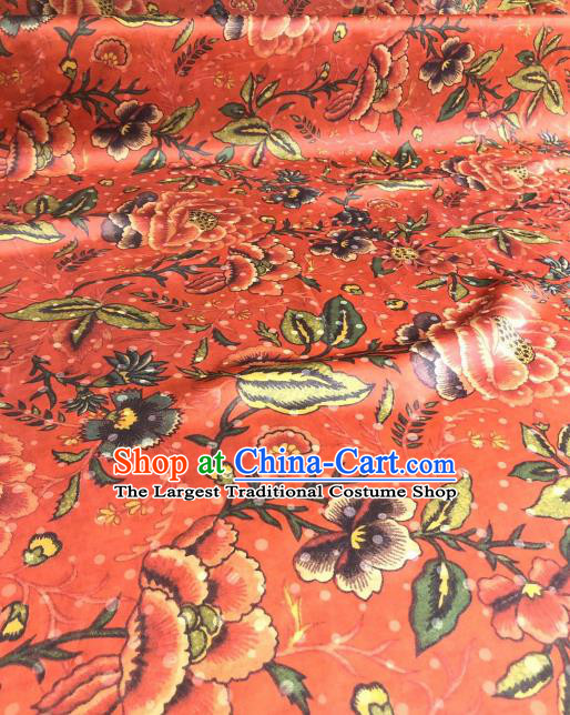 Asian Chinese Traditional Flowers Pattern Design Red Gambiered Guangdong Gauze Fabric Silk Material