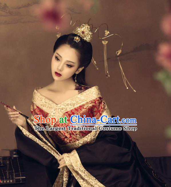 Chinese Ancient Imperial Consort Black Hanfu Dress Traditional Han Dynasty Court Queen Costumes for Women