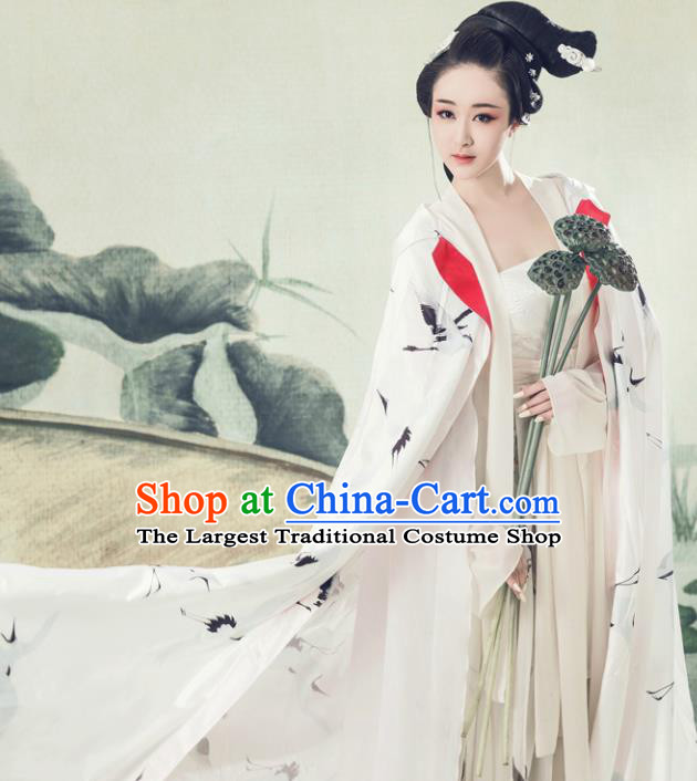 Chinese Ancient Poetess White Hanfu Dress Traditional Song Dynasty Nobility Lady Dance Costumes for Women
