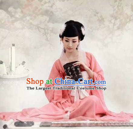 Chinese Ancient Female Scholar Pink Hanfu Dress Traditional Tang Dynasty Court Maid Costumes for Women