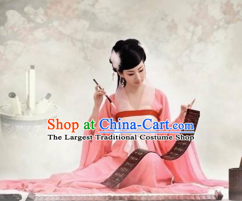 Chinese Ancient Female Scholar Pink Hanfu Dress Traditional Tang Dynasty Court Maid Costumes for Women