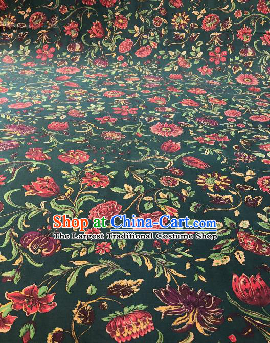 Asian Chinese Classical Flowers Pattern Design Atrovirens Gambiered Guangdong Gauze Fabric Traditional Silk Material