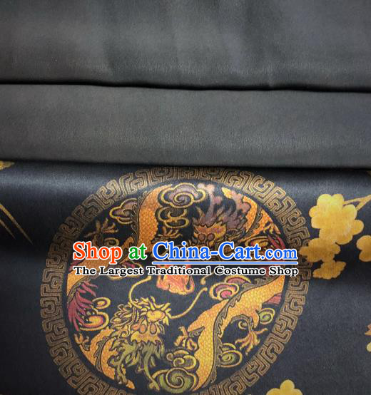 Asian Chinese Classical Crane Plum Pattern Design Black Gambiered Guangdong Gauze Fabric Traditional Silk Material