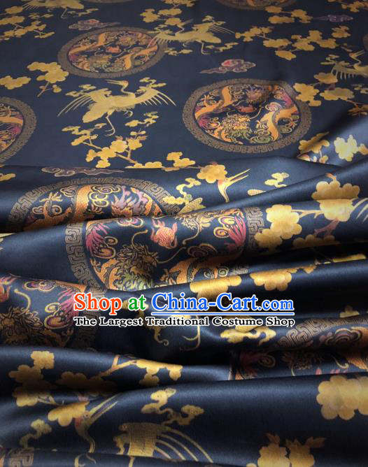 Asian Chinese Classical Crane Plum Pattern Design Black Gambiered Guangdong Gauze Fabric Traditional Silk Material