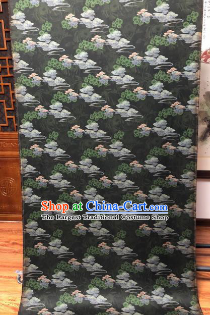 Asian Chinese Classical Cloud Pine Pattern Design Black Gambiered Guangdong Gauze Fabric Traditional Silk Material