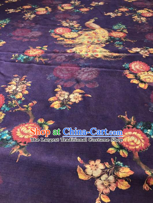 Asian Chinese Classical Peacock Pattern Design Purple Gambiered Guangdong Gauze Fabric Traditional Silk Material