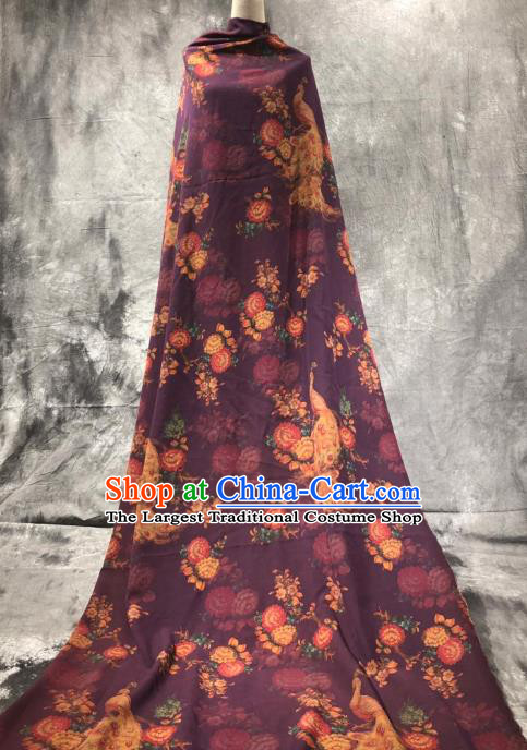 Asian Chinese Classical Peacock Pattern Design Purple Gambiered Guangdong Gauze Fabric Traditional Silk Material