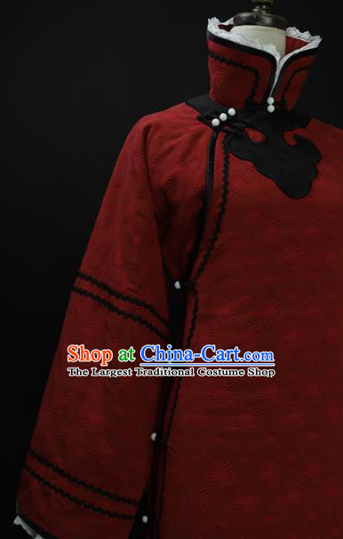 Chinese Traditional Dark Red Cheongsam Costume Republic of China Mandarin Qipao Dress for Women