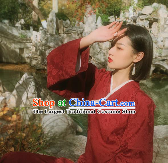 Chinese Traditional Wine Red Silk Cheongsam Costume Republic of China Mandarin Qipao Dress for Women