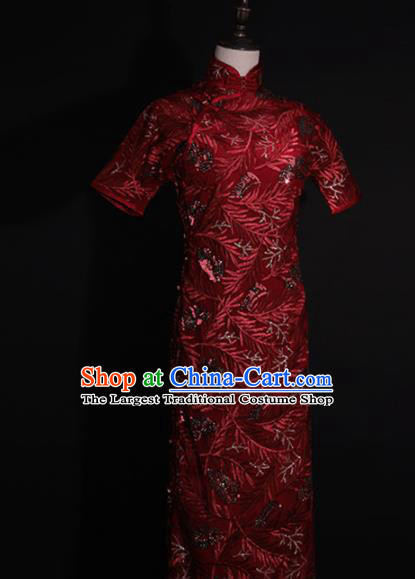Chinese Traditional Purplish Red Cheongsam Costume Republic of China Mandarin Qipao Dress for Women