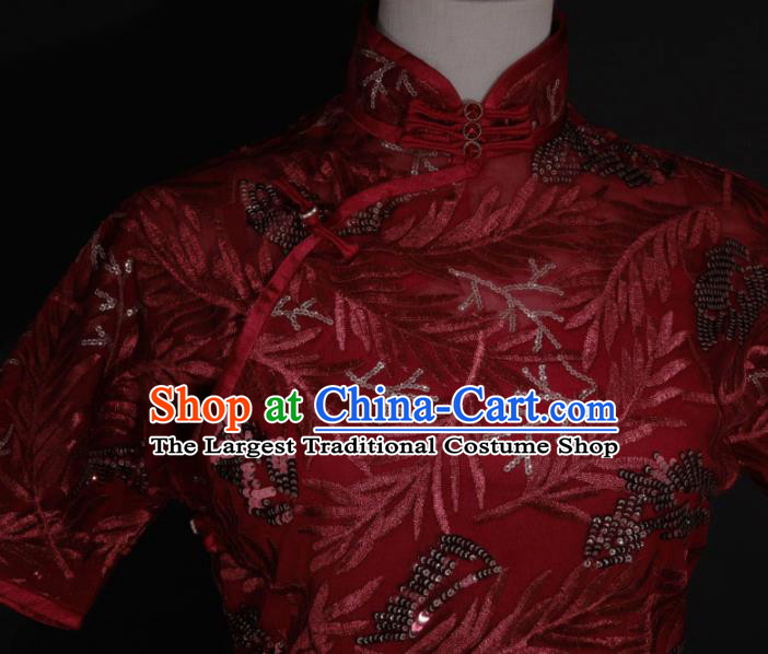 Chinese Traditional Purplish Red Cheongsam Costume Republic of China Mandarin Qipao Dress for Women