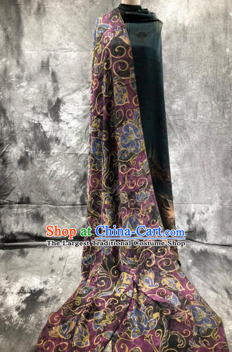 Asian Chinese Classical Flowers Pattern Design Purple Gambiered Guangdong Gauze Fabric Traditional Silk Material