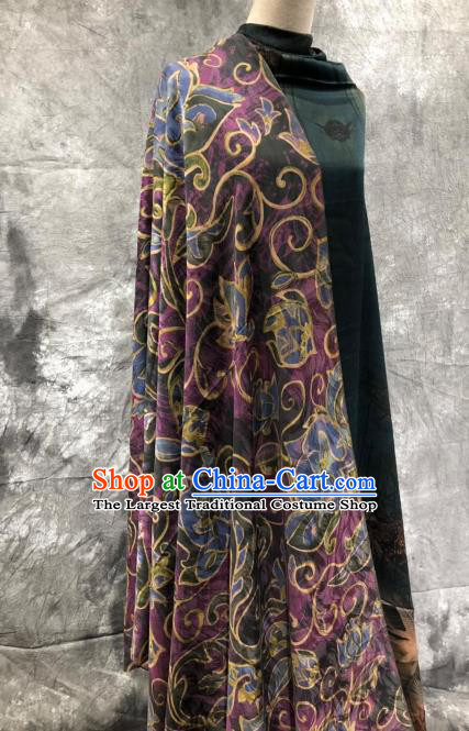 Asian Chinese Classical Flowers Pattern Design Purple Gambiered Guangdong Gauze Fabric Traditional Silk Material