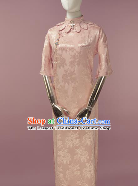Chinese Traditional Light Pink Silk Cheongsam Costume Republic of China Mandarin Qipao Dress for Women