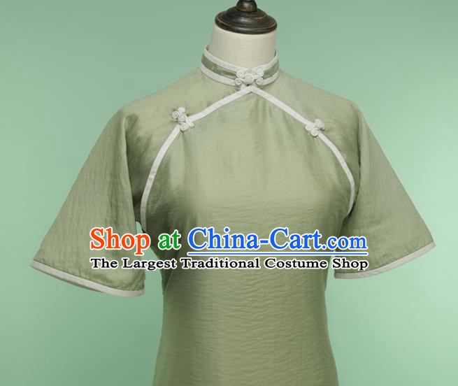 Chinese Traditional Olive Green Cheongsam Costume Republic of China Mandarin Qipao Dress for Women