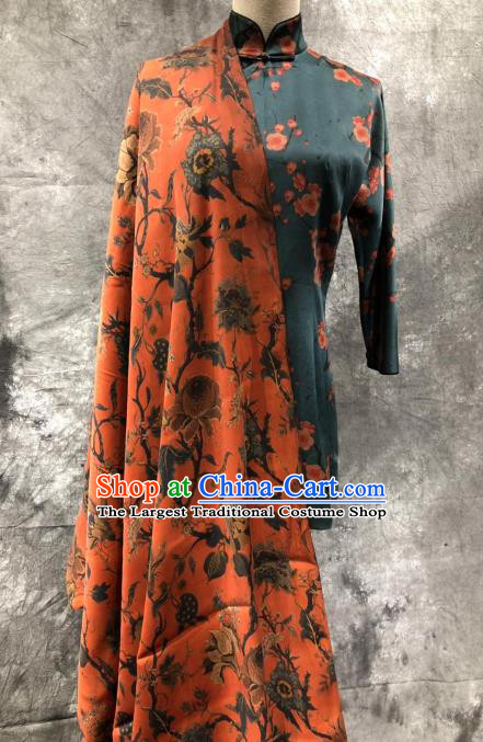 Asian Chinese Classical Flowers Pattern Design Orange Gambiered Guangdong Gauze Fabric Traditional Silk Material