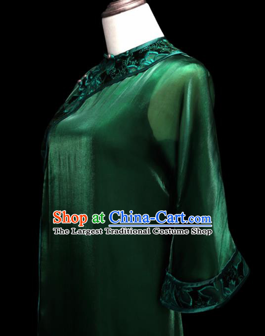 Chinese Traditional Atrovirens Cheongsam Costume Republic of China Mandarin Qipao Dress for Women