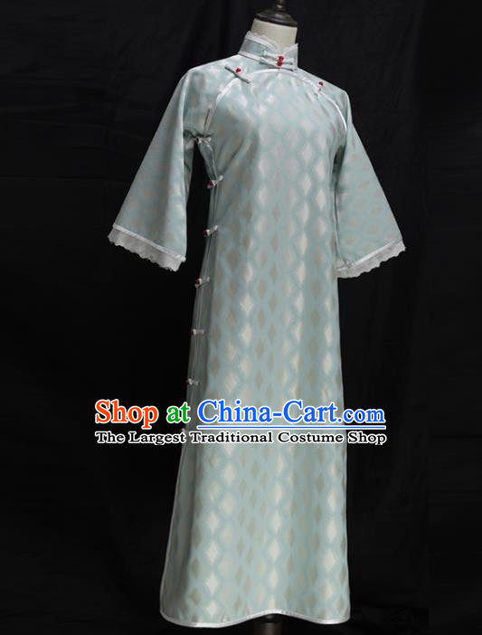 Chinese Traditional Light Blue Silk Cheongsam Costume Republic of China Mandarin Qipao Dress for Women