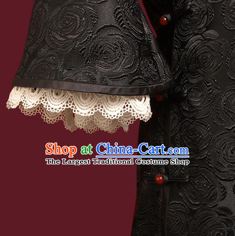 Chinese Traditional Black Cheongsam Costume Republic of China Mandarin Qipao Dress for Women