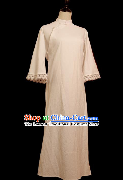 Chinese Traditional Beige Cheongsam Costume Republic of China Mandarin Qipao Dress for Women