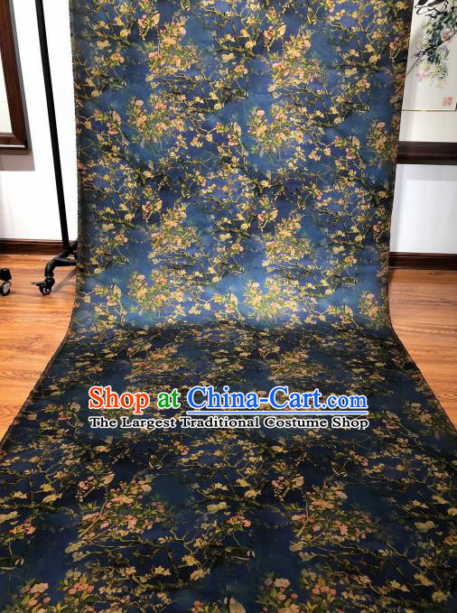Asian Chinese Traditional Begonia Pattern Design Deep Blue Gambiered Guangdong Gauze Fabric Silk Material