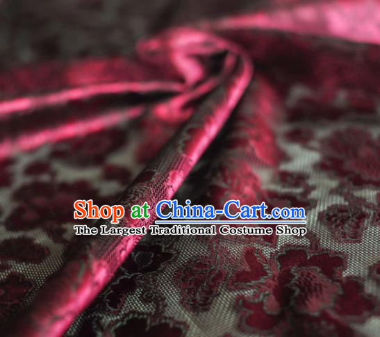 Asian Chinese Traditional Wine Red Roses Pattern Design Gambiered Guangdong Gauze Fabric Silk Material