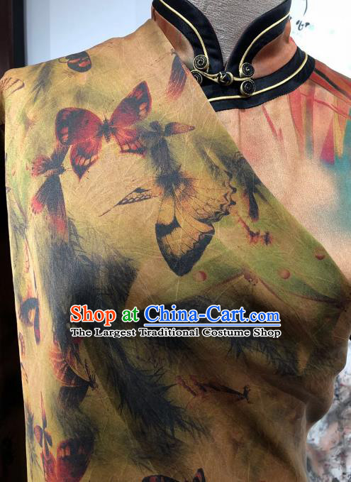 Asian Chinese Traditional Butterfly Pattern Design Ginger Gambiered Guangdong Gauze Fabric Silk Material