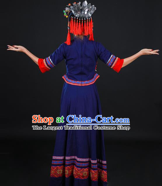 Chinese Traditional Miao Nationality Stage Show Navy Dress Ethnic Minority Folk Dance Costume for Women