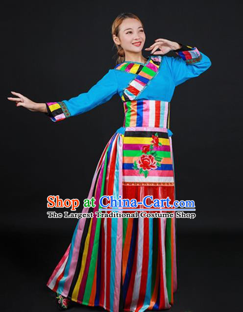 Chinese Traditional Moinba Nationality Stage Show Dress Ethnic Minority Folk Dance Costume for Women