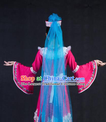 Chinese Traditional Tatar Nationality Stage Show Rosy Dress Ethnic Minority Folk Dance Costume for Women