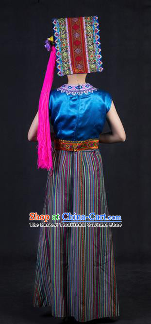 Chinese Traditional Nu Nationality Stage Show Dress Ethnic Minority Folk Dance Costume for Women