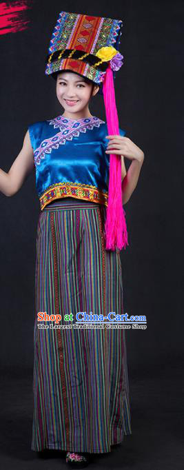 Chinese Traditional Nu Nationality Stage Show Dress Ethnic Minority Folk Dance Costume for Women