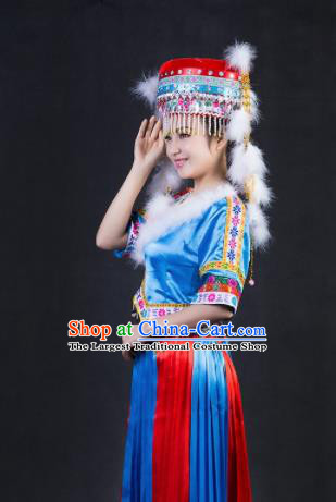 Chinese Traditional Tajik Nationality Stage Show Blue Dress Ethnic Minority Folk Dance Costume for Women