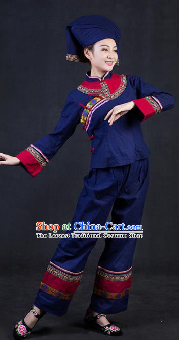 Chinese Traditional Zhuang Nationality Stage Show Dress Ethnic Minority Folk Dance Costume for Women