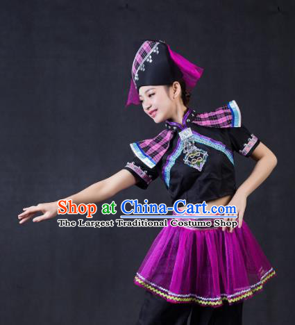 Chinese Traditional Zhuang Nationality Stage Show Outfits Ethnic Minority Folk Dance Costume for Women