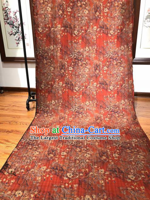 Asian Chinese Traditional Pear Flowers Pattern Design Red Gambiered Guangdong Gauze Fabric Silk Material