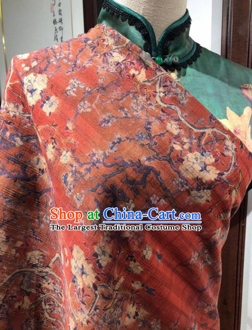 Asian Chinese Traditional Pear Flowers Pattern Design Red Gambiered Guangdong Gauze Fabric Silk Material