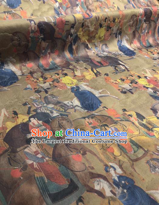 Asian Chinese Traditional Tang Dynasty Pattern Design Yellow Gambiered Guangdong Gauze Fabric Silk Material